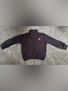 Harley Davidson 1/4 Zip Black Knit Sweater Mens Size L Embroidered Pullover